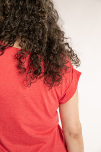 Susan is wearing the Smooth Sailing T in Red in M/L
