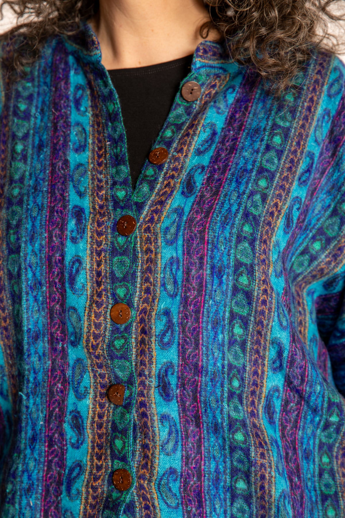 Susan is wearing the One Size Soft Brushed Stripe Top in Blue