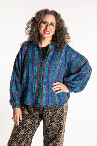 Susan is wearing the One Size Soft Brushed Stripe Top in Blue