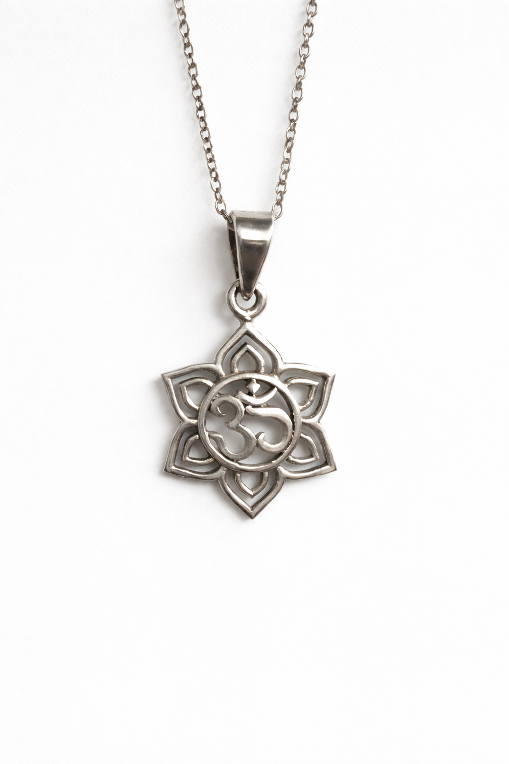 sterling silver om lotus pendant spiritual yoga necklace