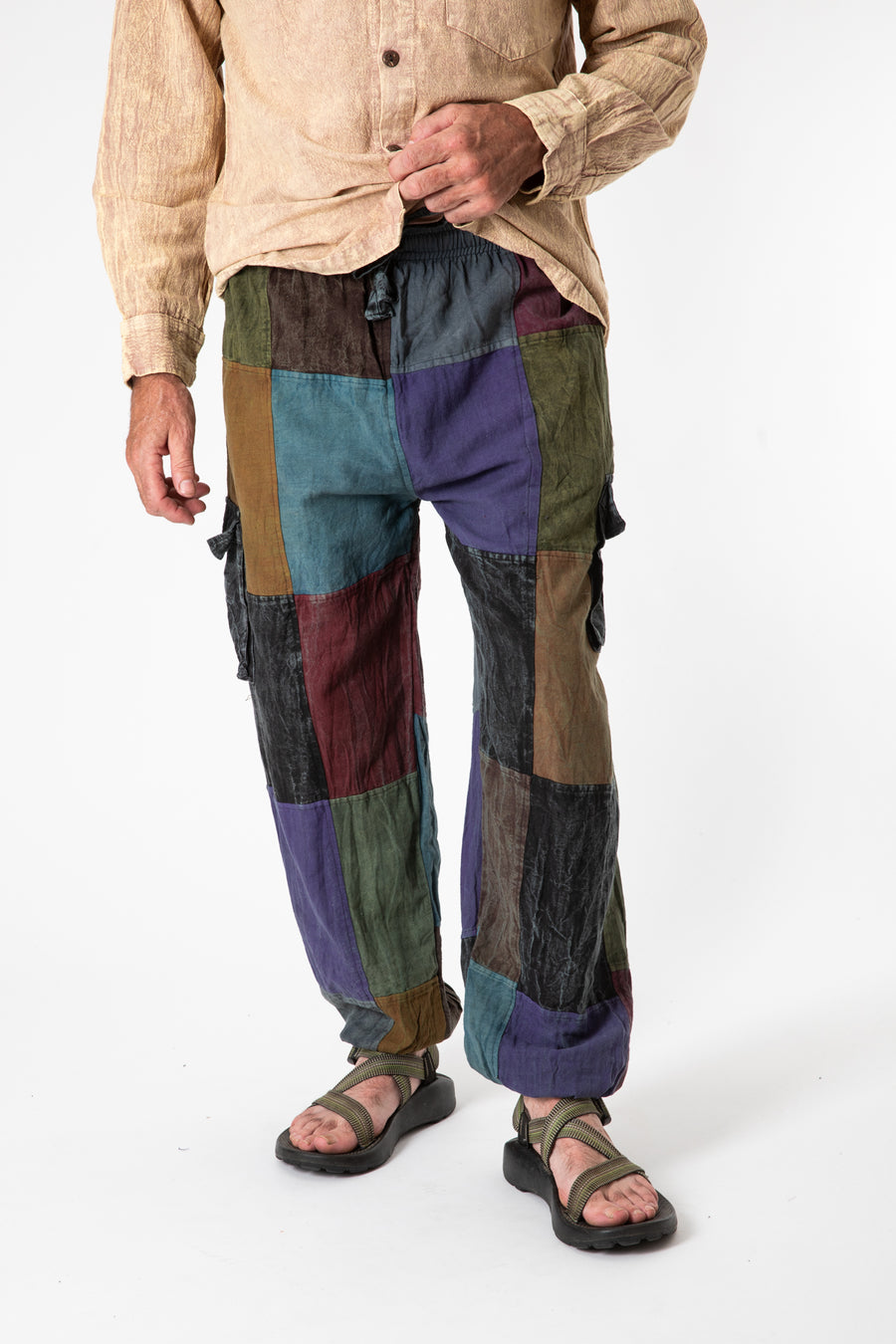 Stone Wash Patchwork Cargo Joggers