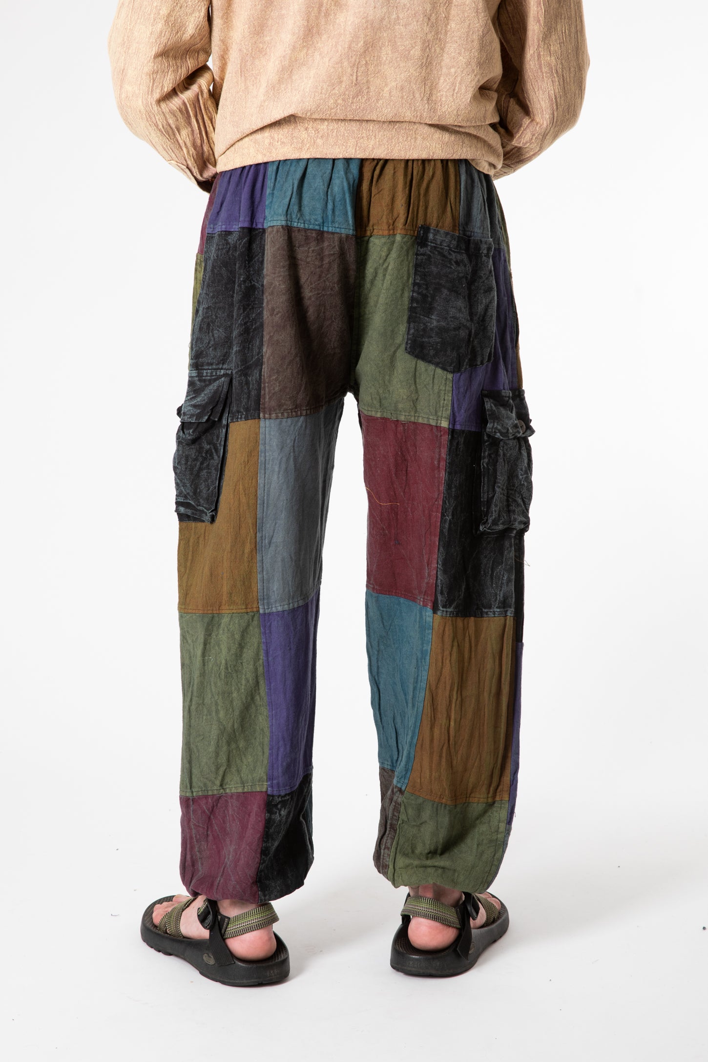 Stone Wash Patchwork Cargo Joggers