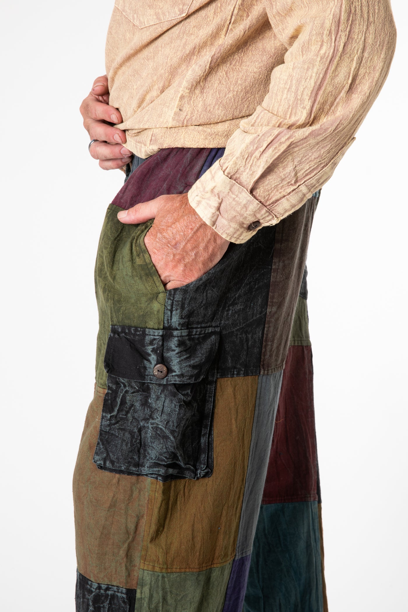 Stone Wash Patchwork Cargo Joggers