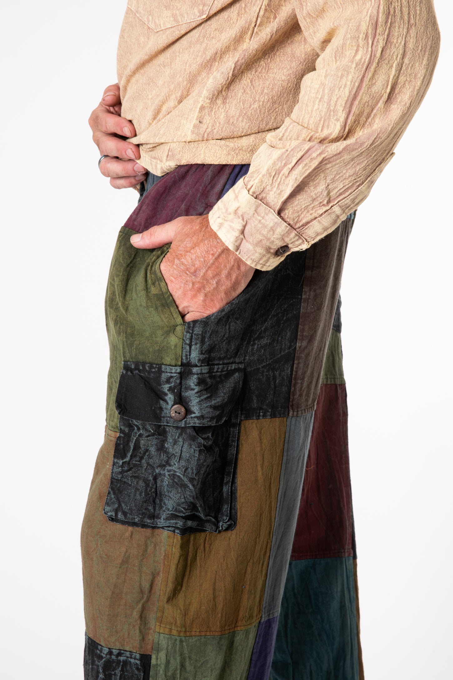 Stone Wash Patchwork Cargo Joggers