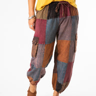 Stone Wash Patchwork Cargo Joggers