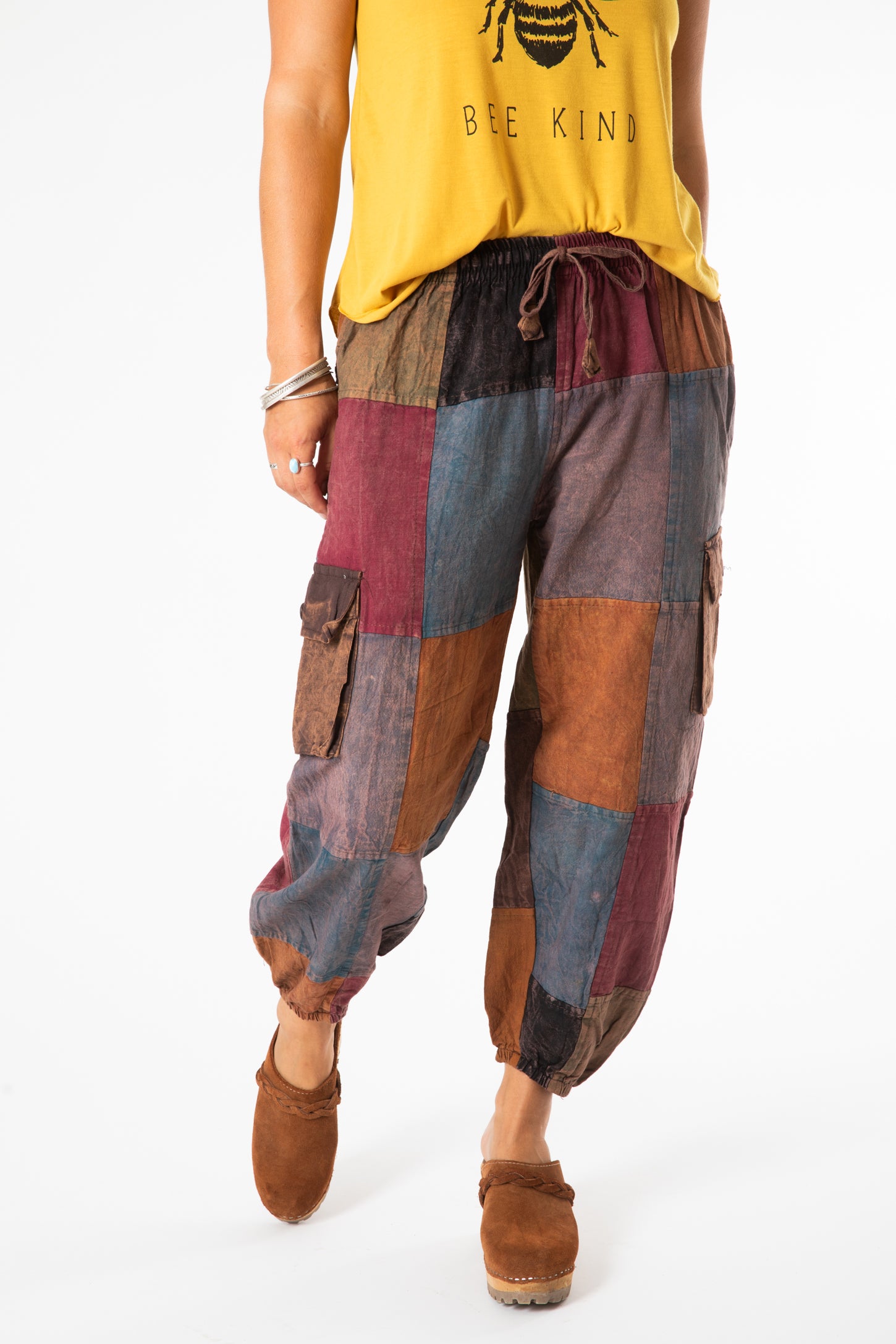 Stone Wash Patchwork Cargo Joggers