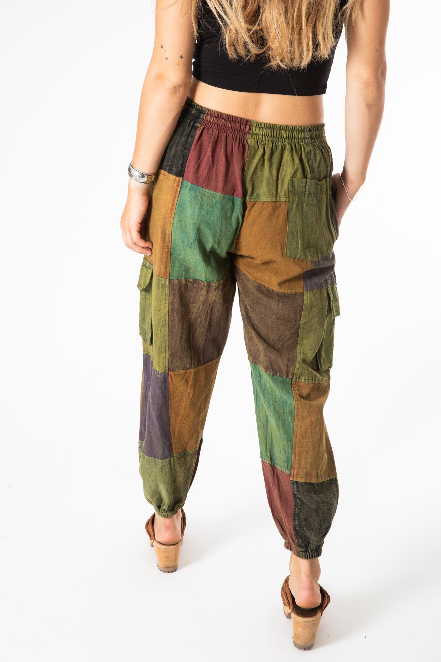 Stone Wash Patchwork Cargo Joggers