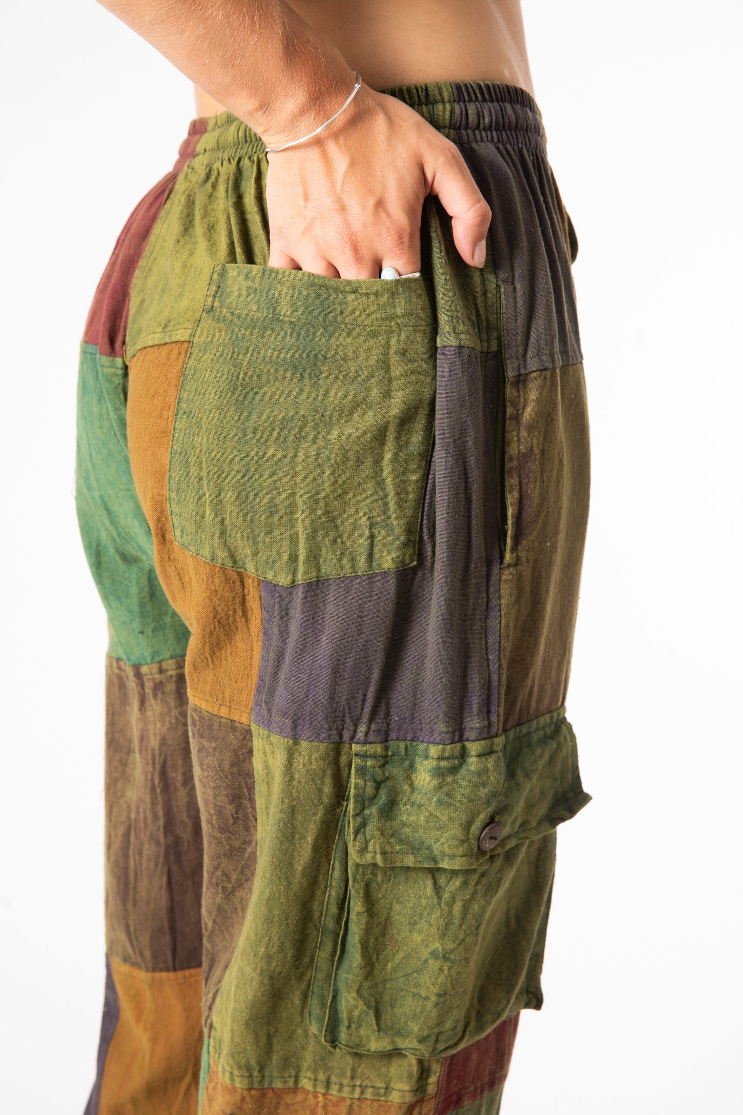 Stone Wash Patchwork Cargo Joggers