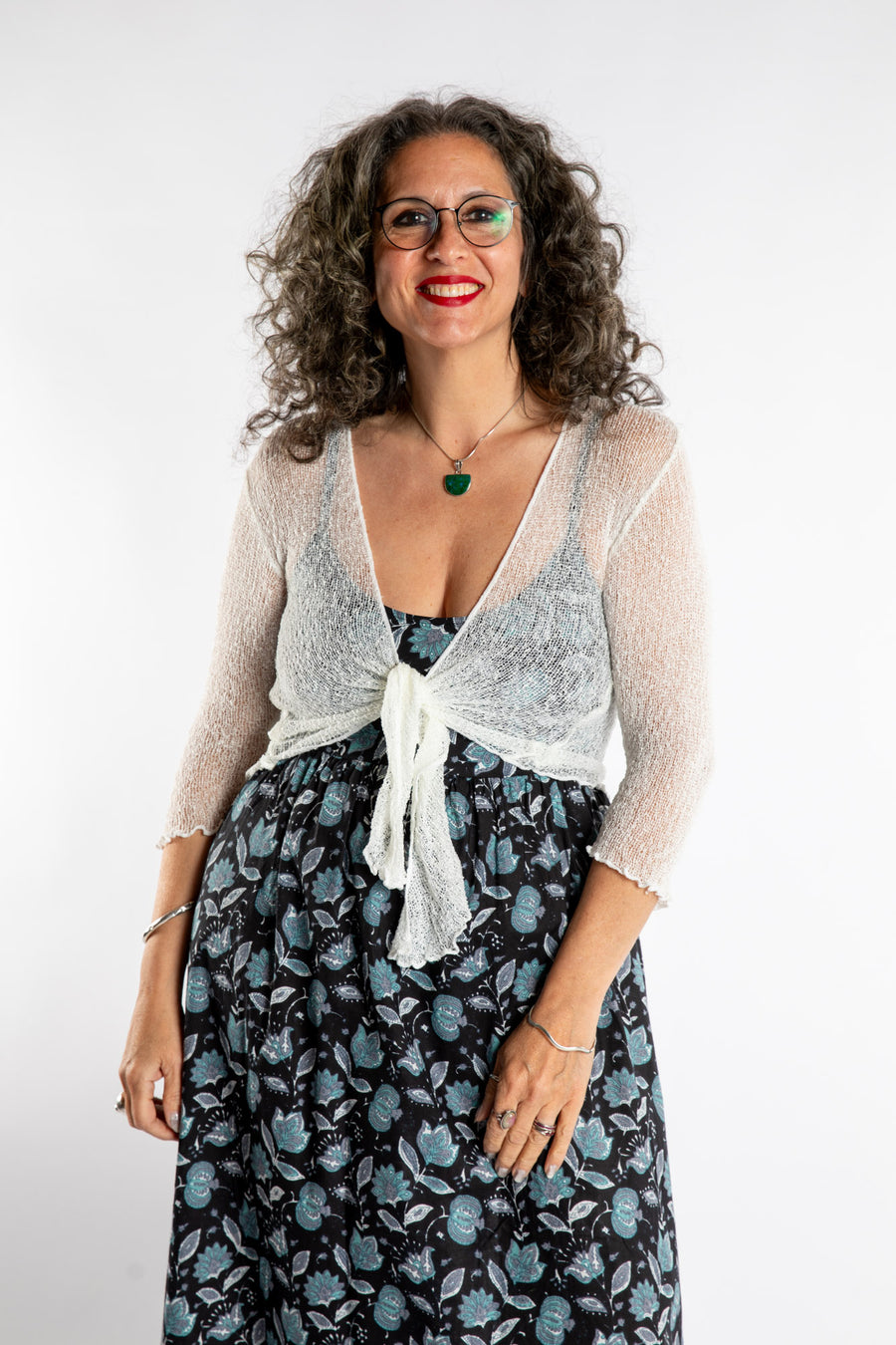 Susan is wear the Summer Shrug Cardigan in White