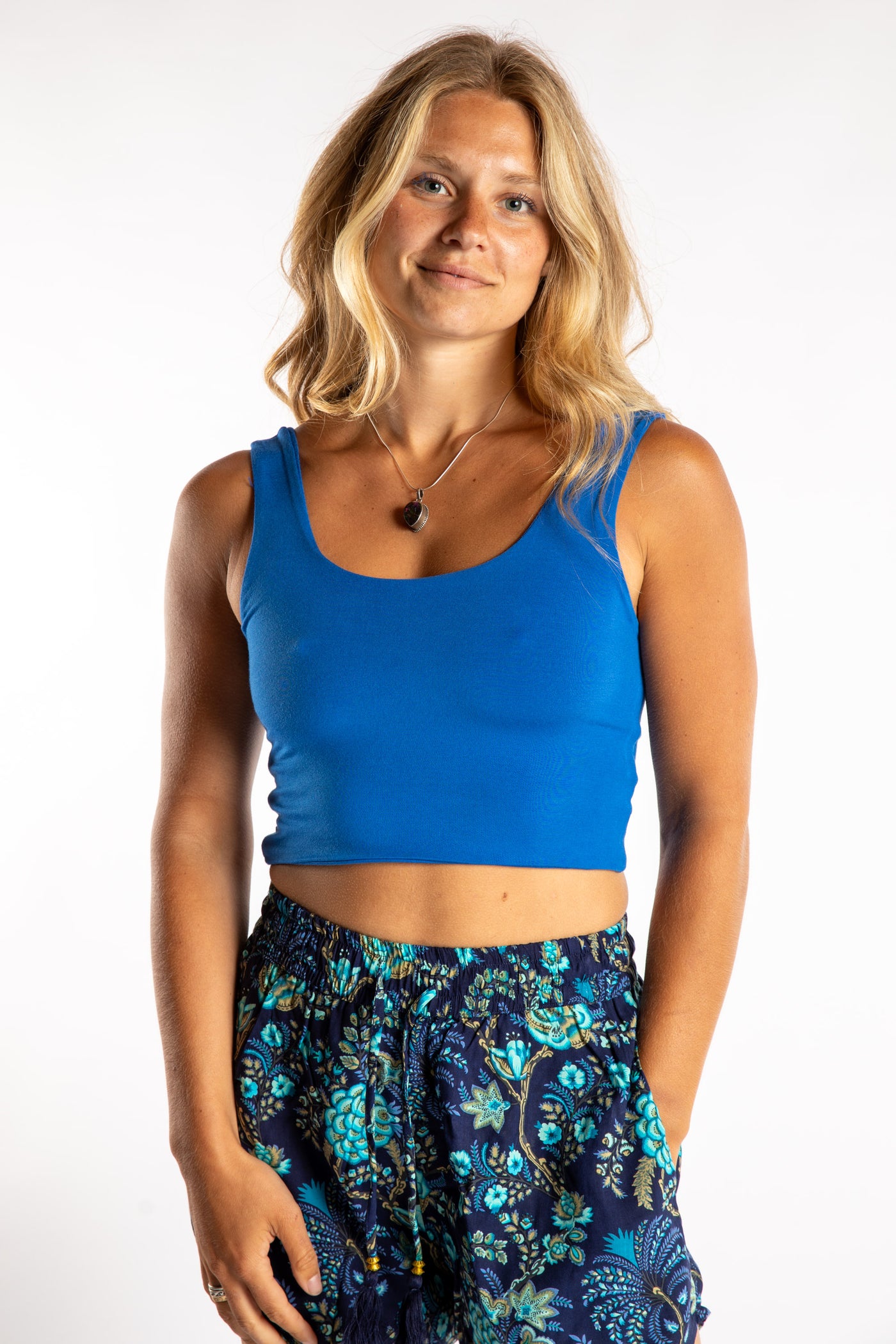 Sophie is wearing size S/M tank top in blueberry