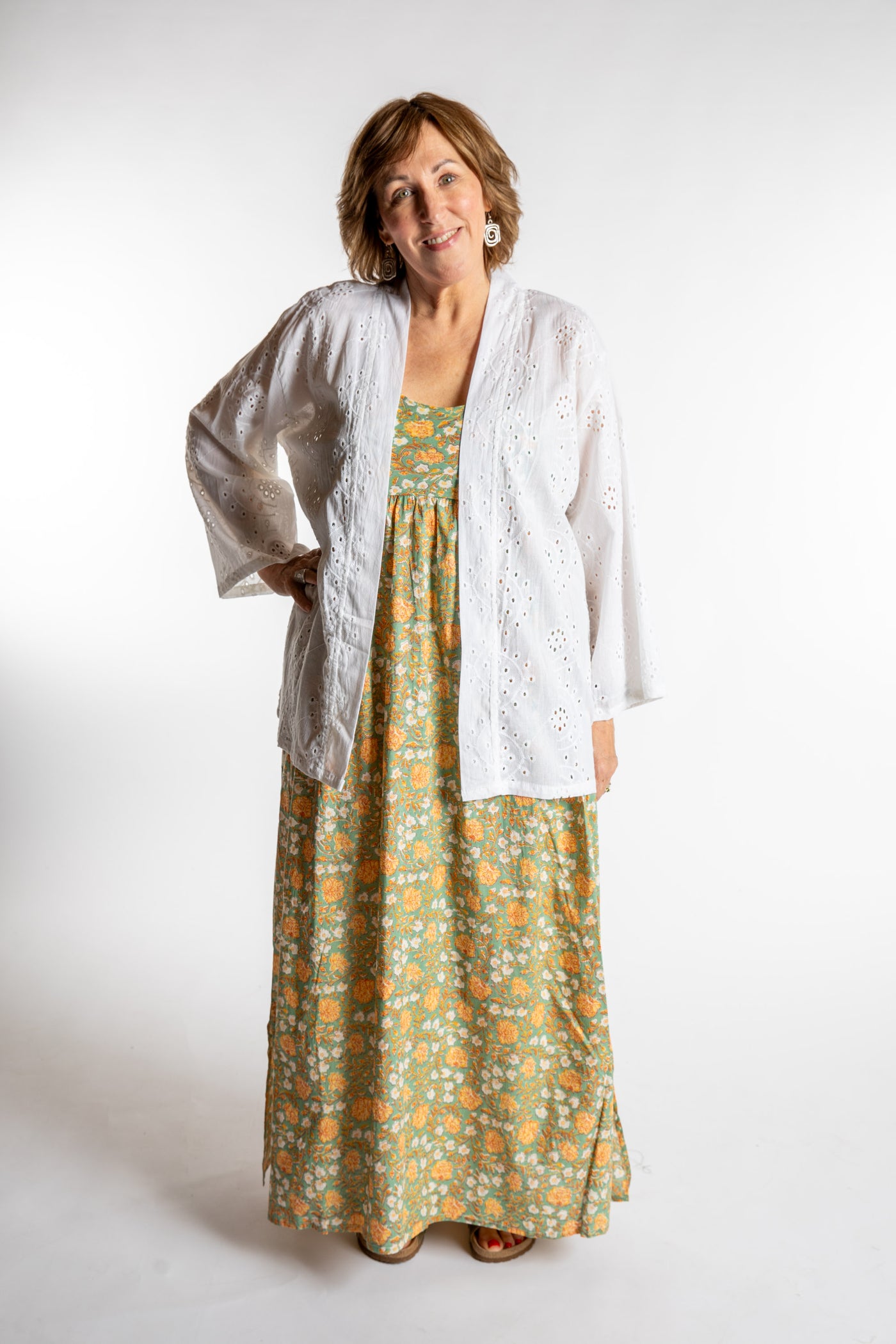 Betty is wearing the Sundara Cotton Maxi Dress in Jade in M/L