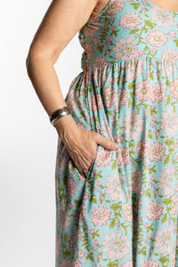Betty is wearing the Sundara Cotton Maxi Dress in Light Blue in M/L