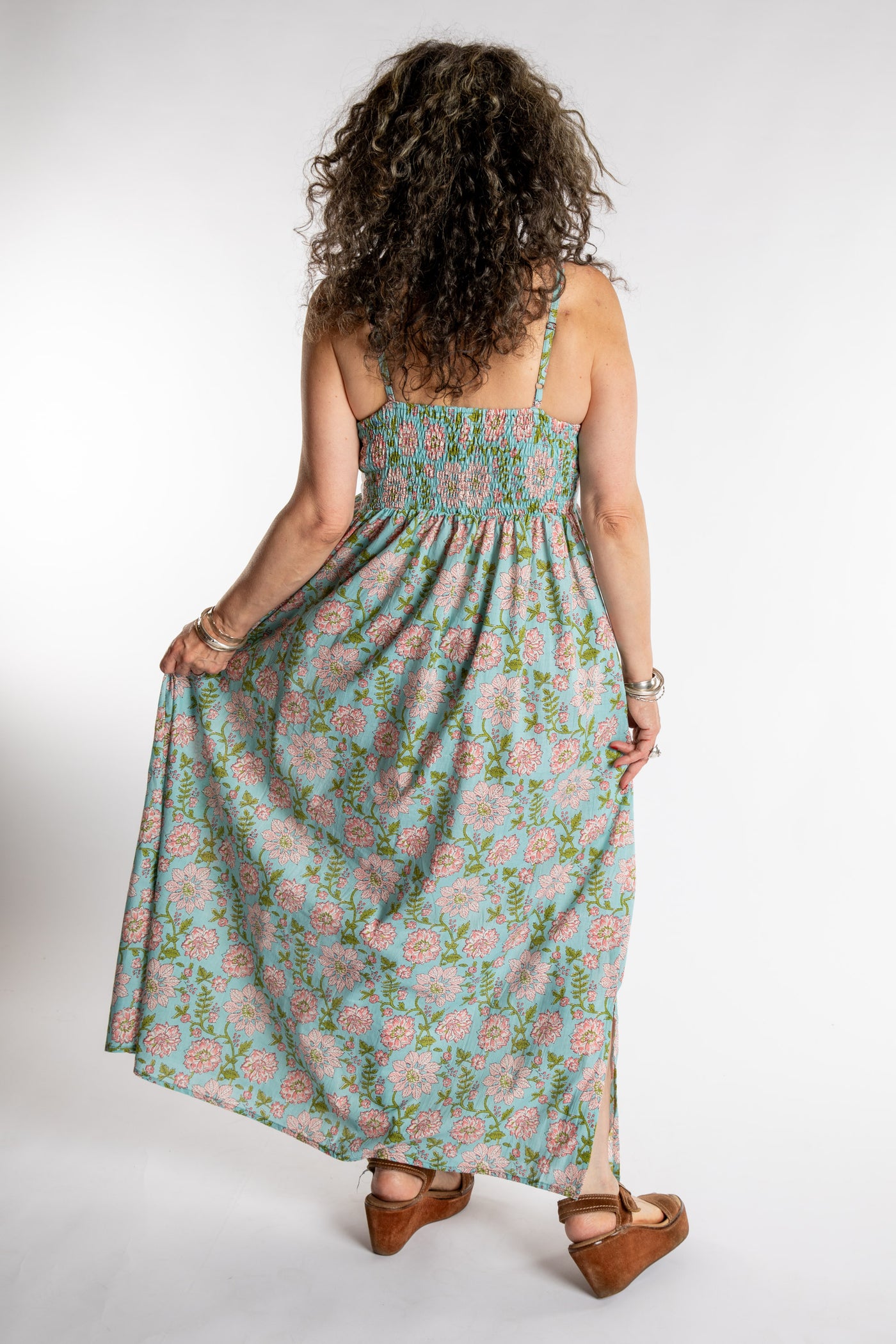 Susan is wearing the Sundara Cotton Maxi Dress in Light Blue in M/L