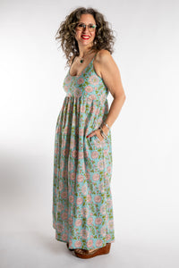 Susan is wearing the Sundara Cotton Maxi Dress in Light Blue in M/L