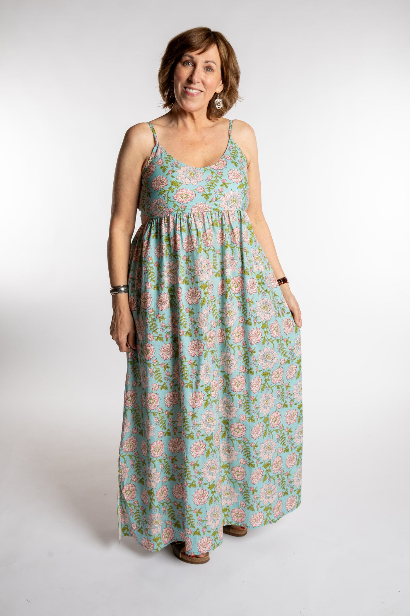 Betty is wearing the Sundara Cotton Maxi Dress in Light Blue in M/L