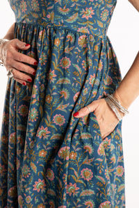 Susan is wearing the Sundara Cotton Maxi Dress in Mediterranean in M/L