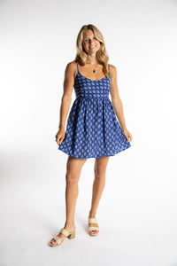 Sophie is wearing the Sundara Cotton Mini Dress in Royal Blue S/M