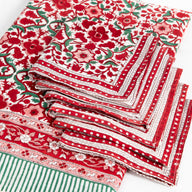 Block Print Holiday Napkin and Tablecloth Set