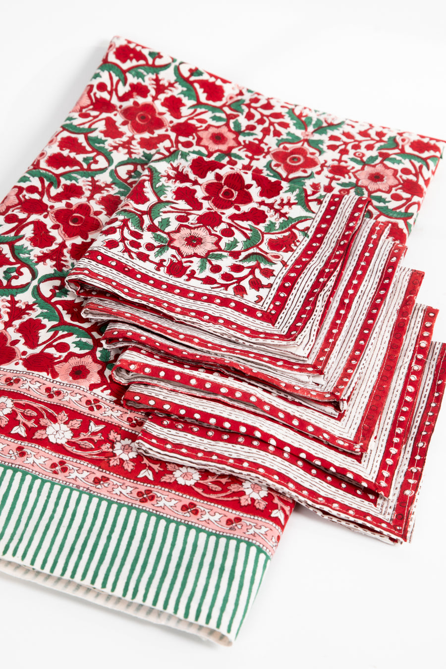 Block Print Holiday Napkin and Tablecloth Set