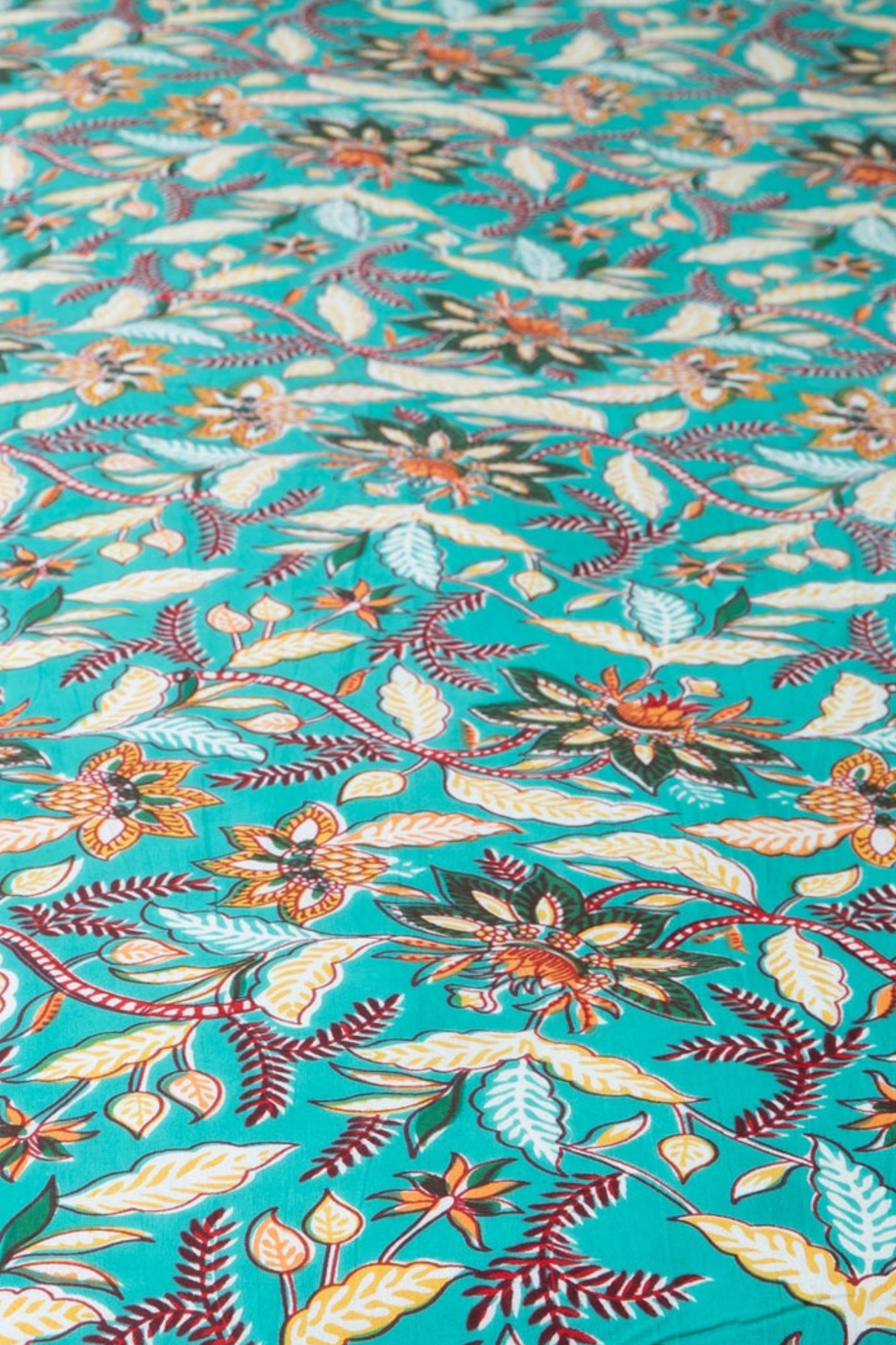 Block Print Floral Tablecloth in Teal Garden