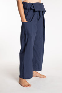 Emily is wearing the Dark Blue Thai Fisherman Pocket Pants 
