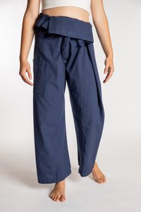 Emily is wearing the Dark Blue Thai Fisherman Pocket Pants 