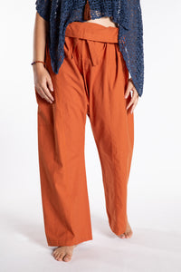Emily is wearing the Rust Thai Fisherman Pocket Pants 
