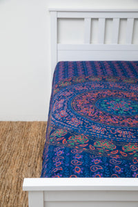 Block print elephant mandala tapestry in blue