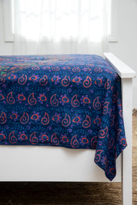 Block print elephant mandala tapestry in blue
