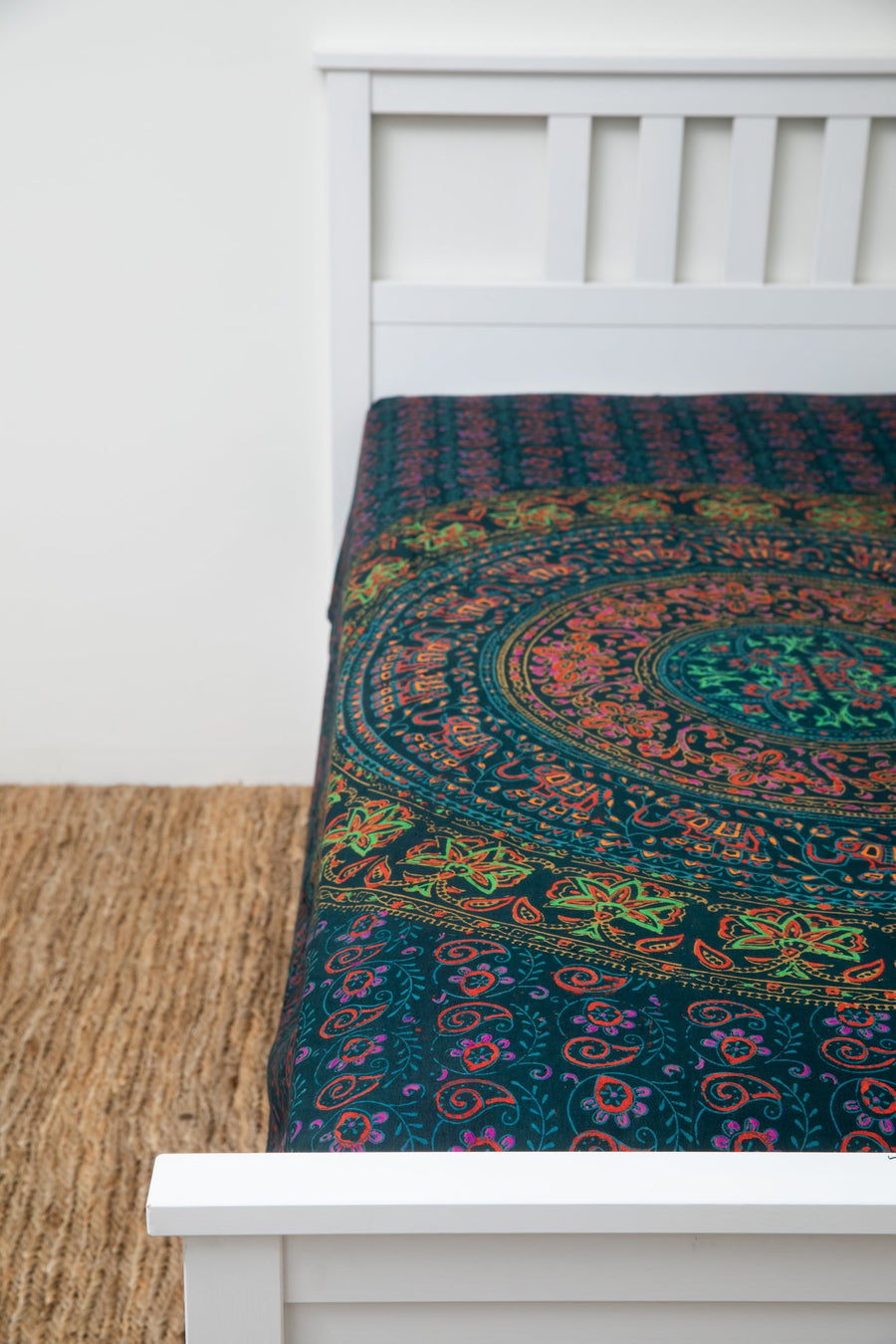 Block print elephant mandala tapestry in green