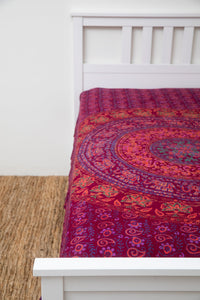Block print elephant mandala tapestry in maroon