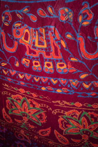 Block print elephant mandala tapestry in maroon
