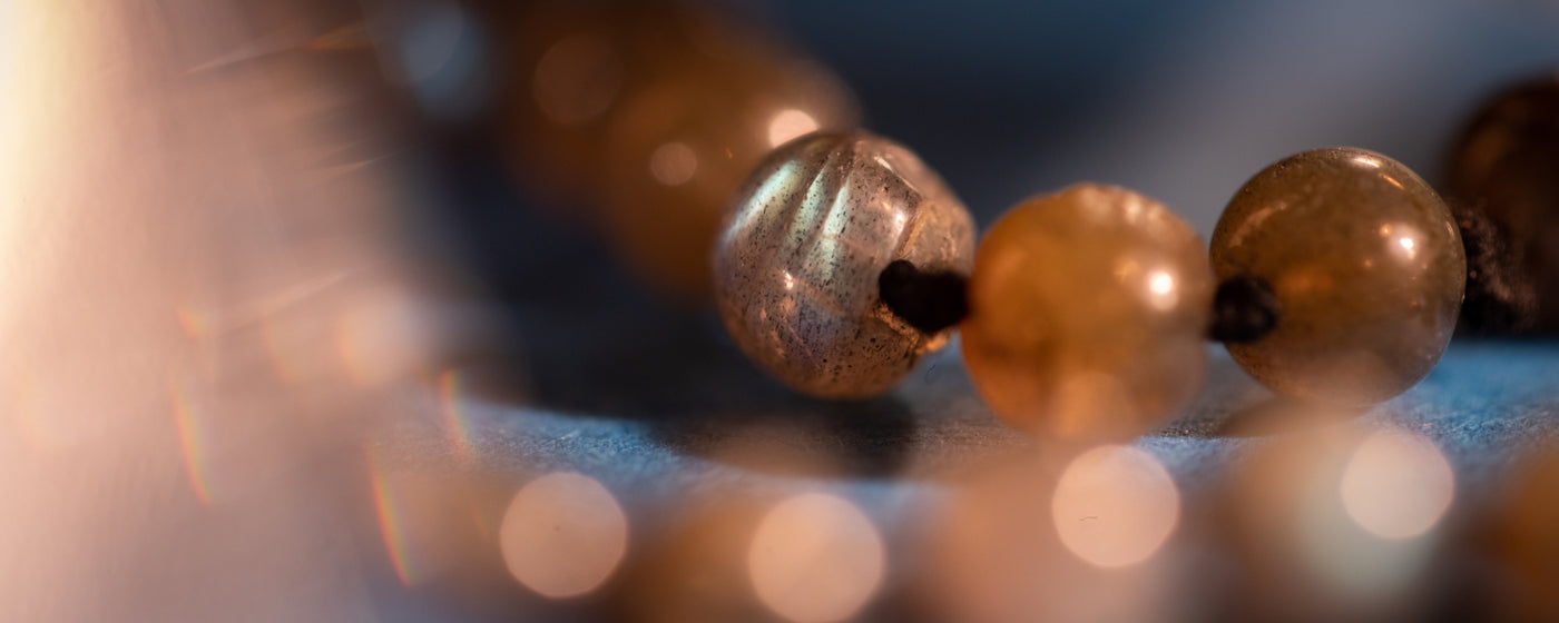 Beaded string of labradorite stones