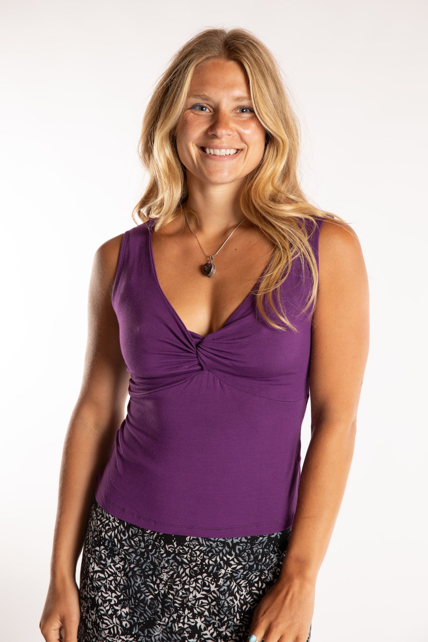Sophie is wearing size S/M Women's Tank Top in Purple