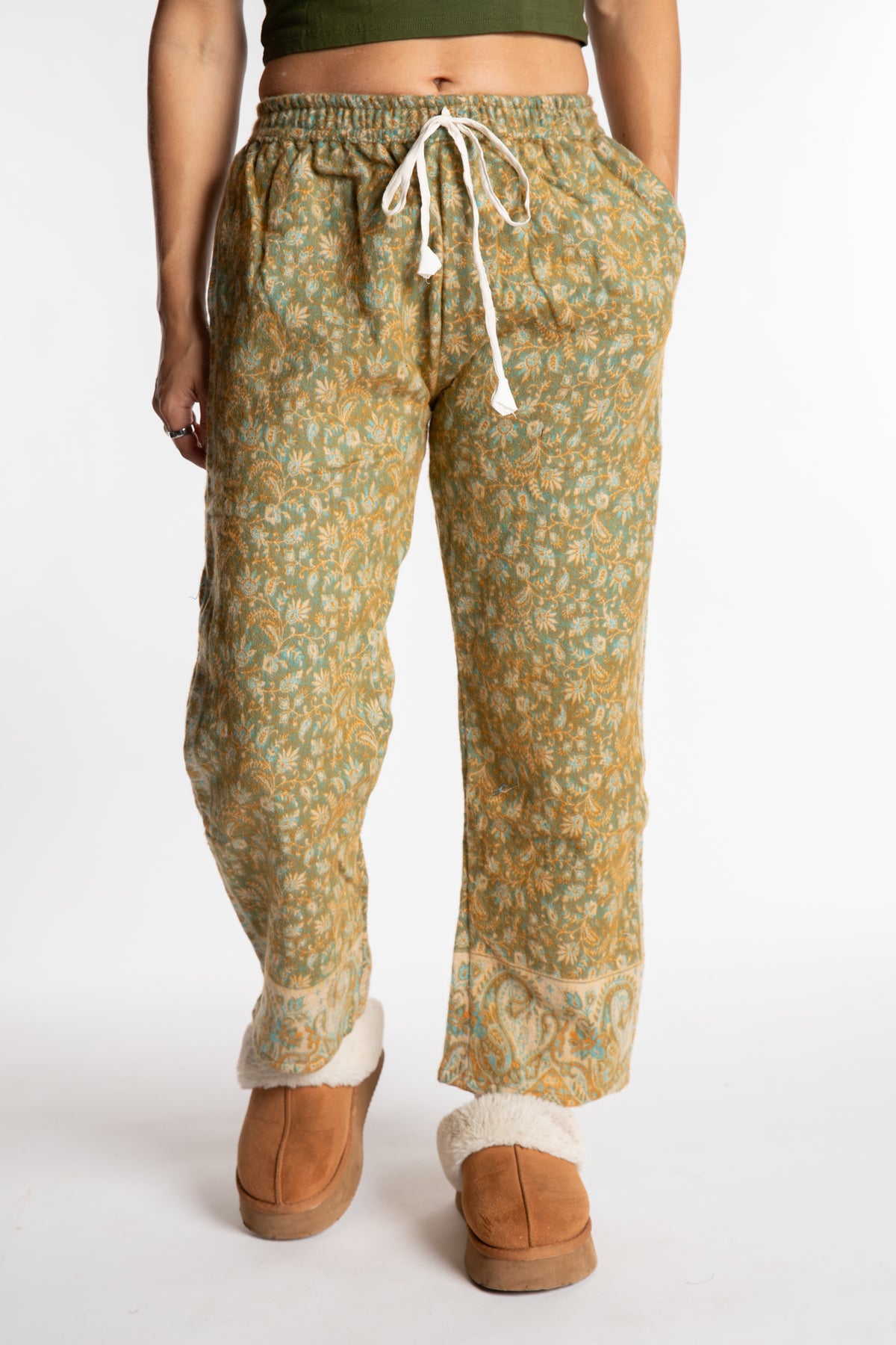 Sophie is wearing the S/M Veda Soft Brushed Pants in Green