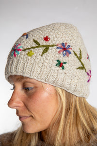 Wildflower Embroidered Wool Beanie