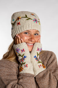 Wildflower Embroidered Wool Beanie