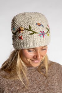 Wildflower Embroidered Wool Beanie