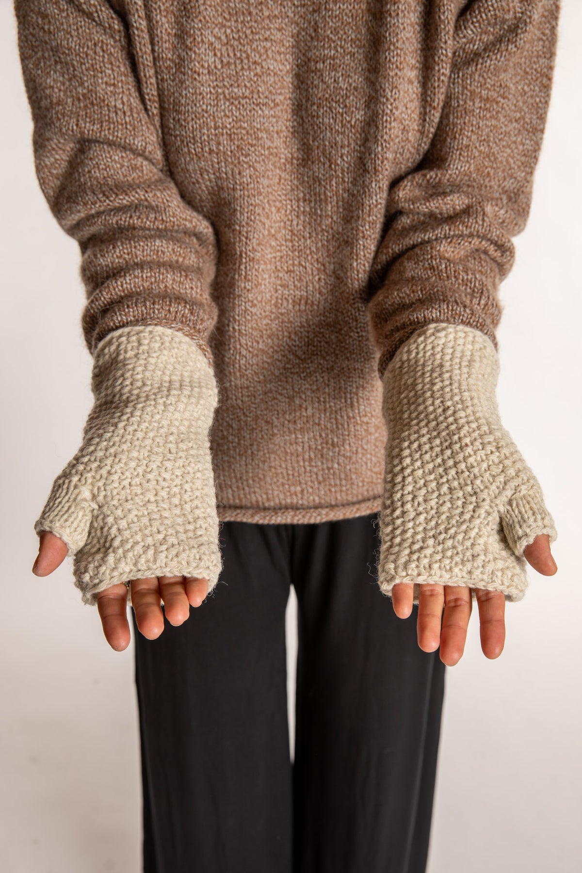 Wildflower Embroidered Wool Fingerless Mittens