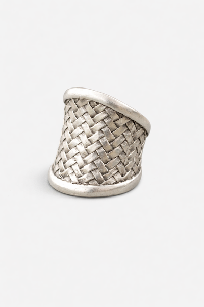 Woven Wisdom Adjustable Zamak Ring | Textured Silver Fashion Ring