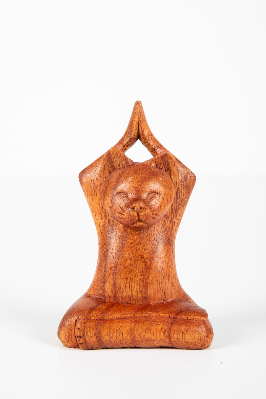 Zen Cat Carved Wooden Sculpture