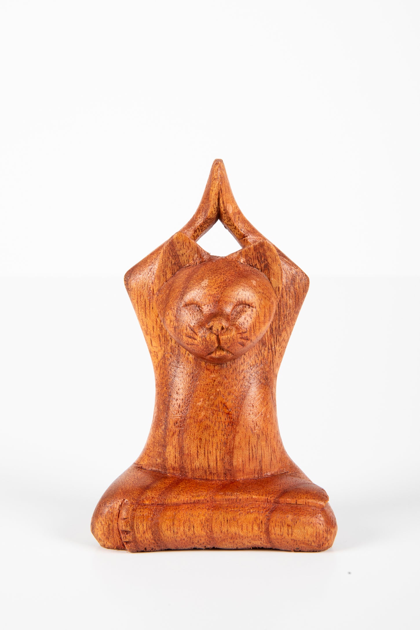 Zen Cat Carved Wooden Sculpture