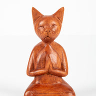 Zen Cat Carved Wooden Sculpture