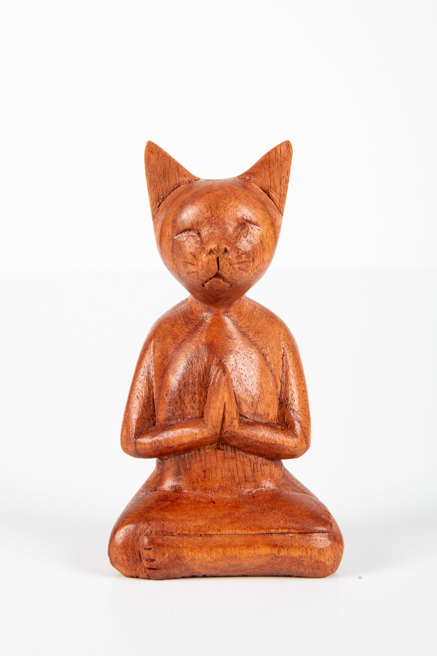 Zen Cat Carved Wooden Sculpture