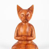 Zen Cat Carved Wooden Sculpture