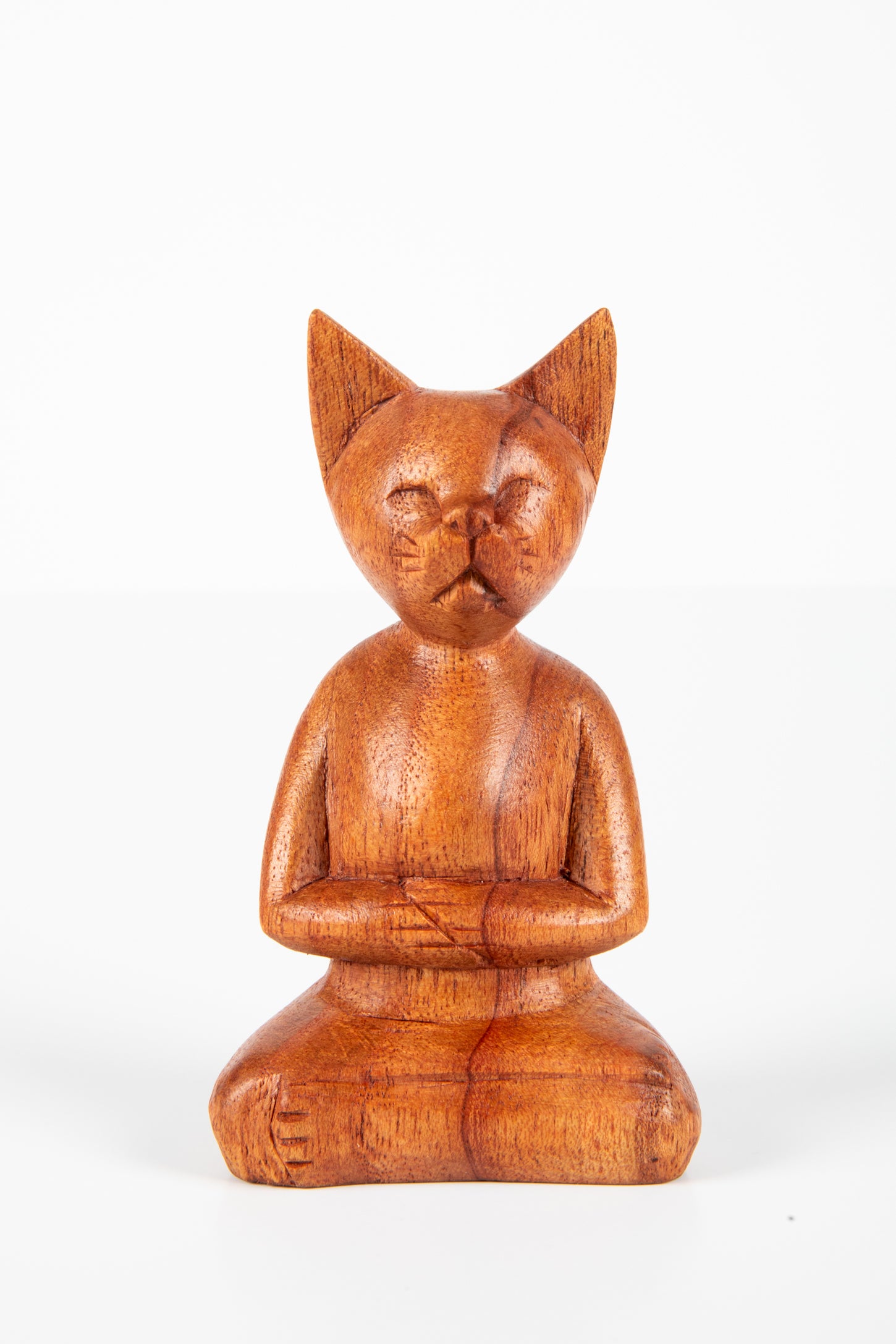 Zen Cat Carved Wooden Sculpture