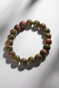 Round Gemstone Bead Bracelet in Unakite