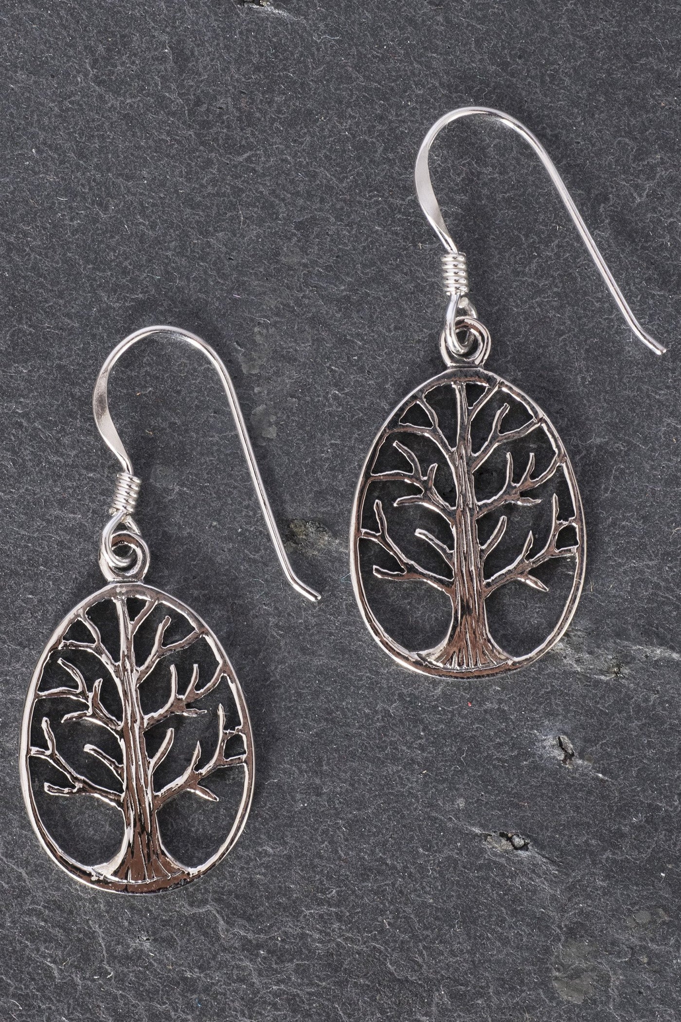 Tree Of Life Oval Sterling Silver Earrings