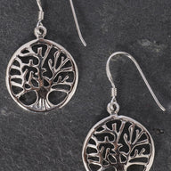 Tree Of Life Oval Sterling Silver Earrings
