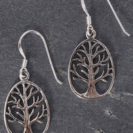 Tree Of Life Oval Sterling Silver Earrings